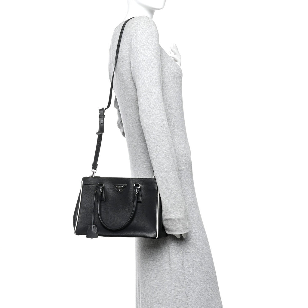 Saffiano Small Galleria Double Zip Tote Black Talco