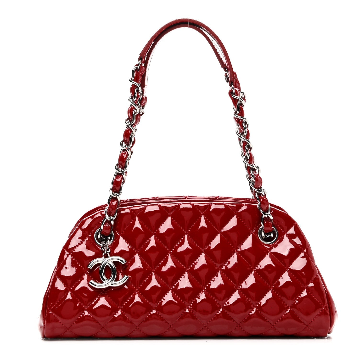 Patent Quilted Small Just Mademoiselle Bowling Bag Red