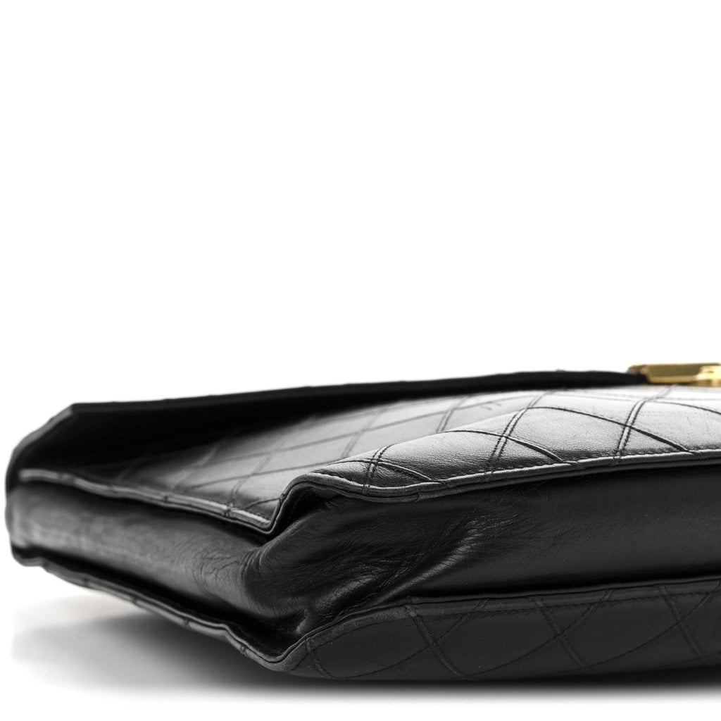 Lambskin Stitched Briefcase Bag Black
