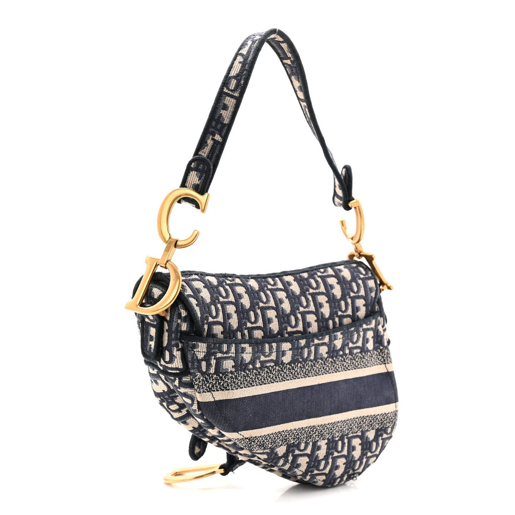 Oblique Embroidered Saddle Bag Blue
