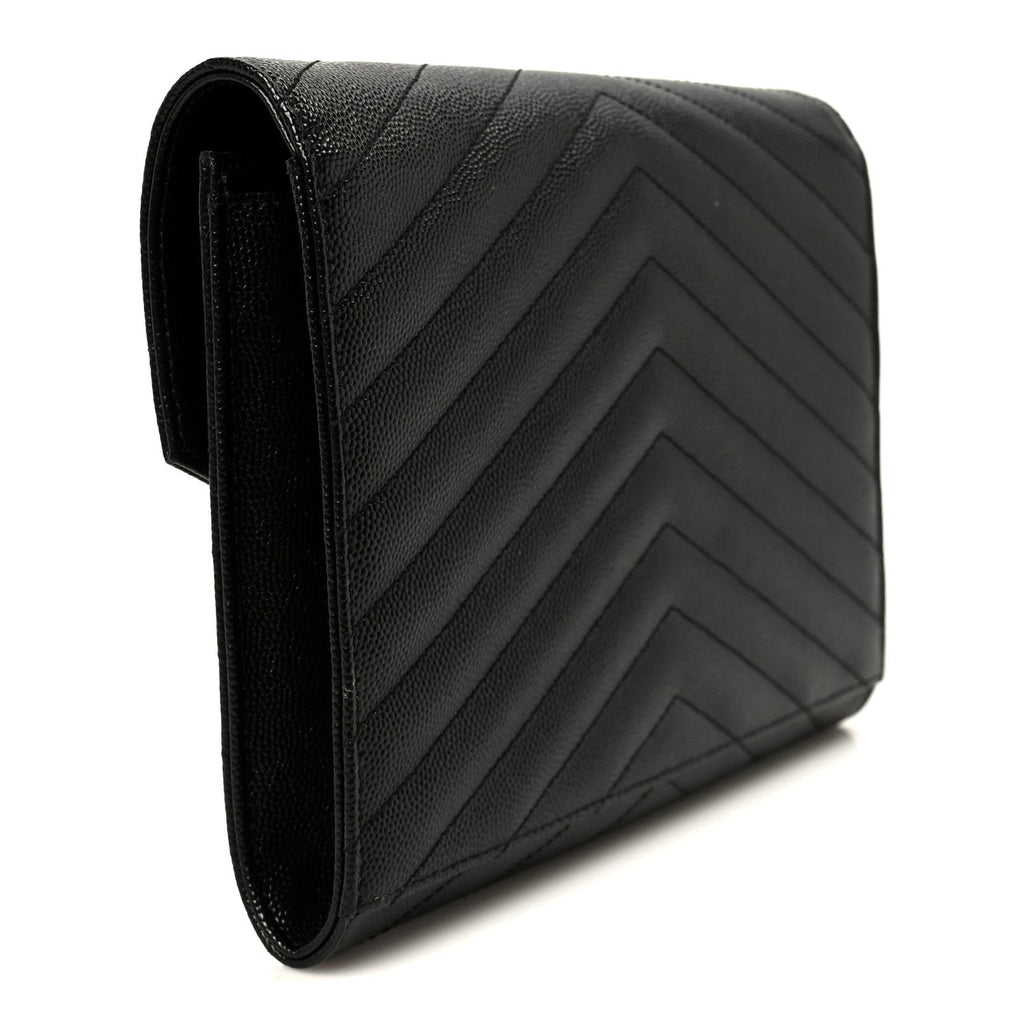 Grain De Poudre Matelasse Chevron Monogram Cassandre Flap Pouch Black