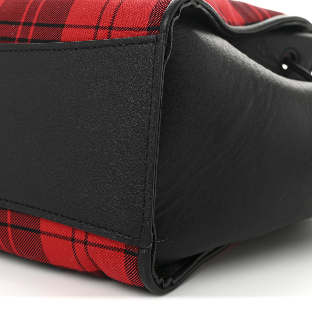 Calfskin Tartan Cotton Canvas Small Iris Tote Black Red Multicolor
