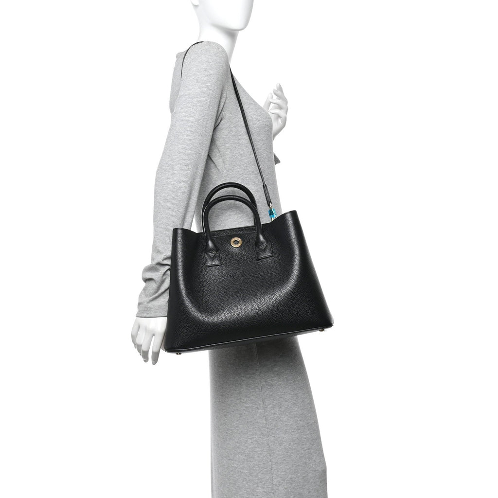 Grainy Calfskin House Check Medium Bermondsey Tote Black