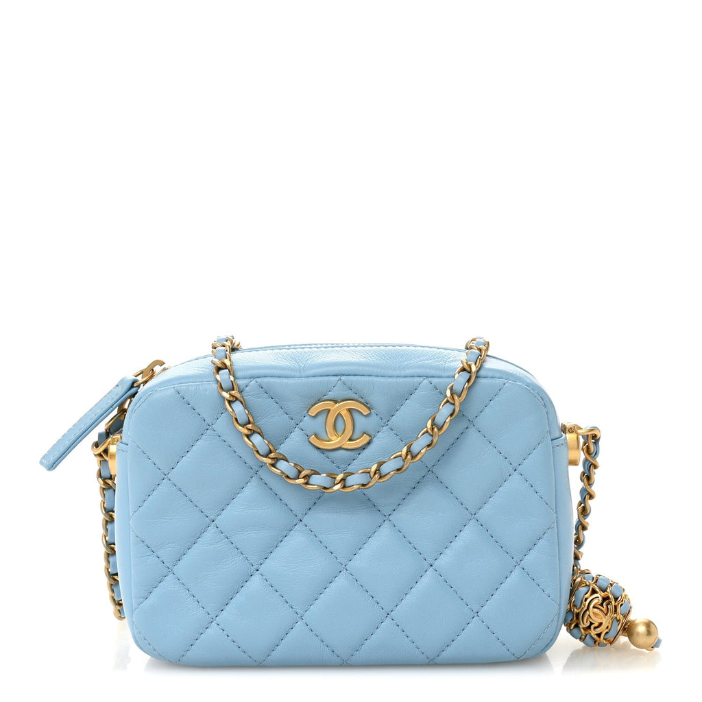 Lambskin Quilted CC Pearl Crush Camera Case Light Blue