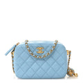Lambskin Quilted CC Pearl Crush Camera Case Light Blue