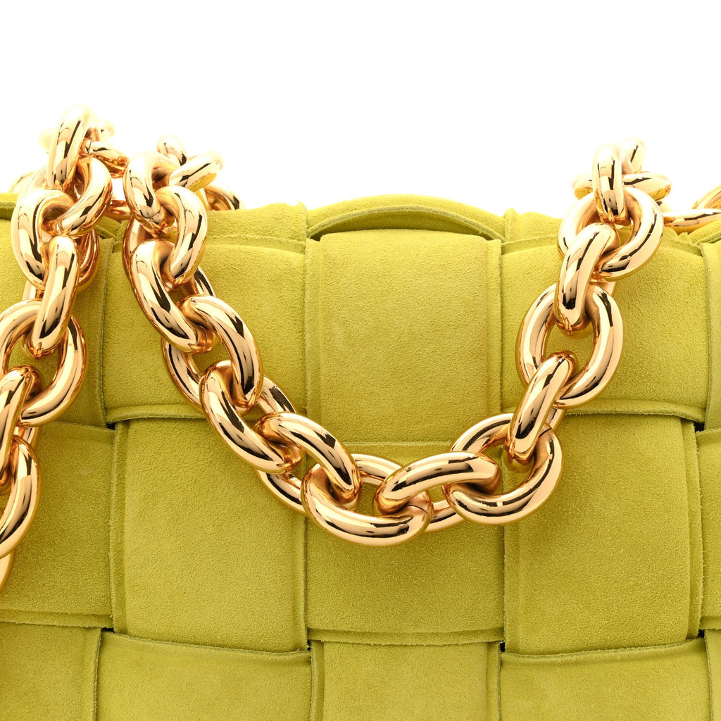 Suede Maxi Intrecciato Padded Chain Cassette Crossbody Bag Kiwi