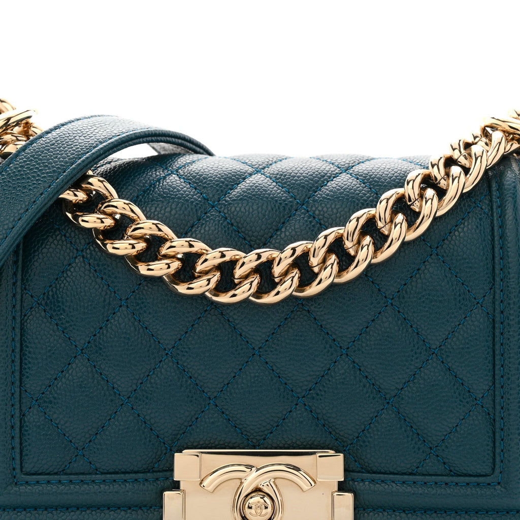 Caviar Quilted Small Boy Flap Dark Blue