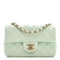 Lambskin Quilted Mini Rectangular Flap Light Green