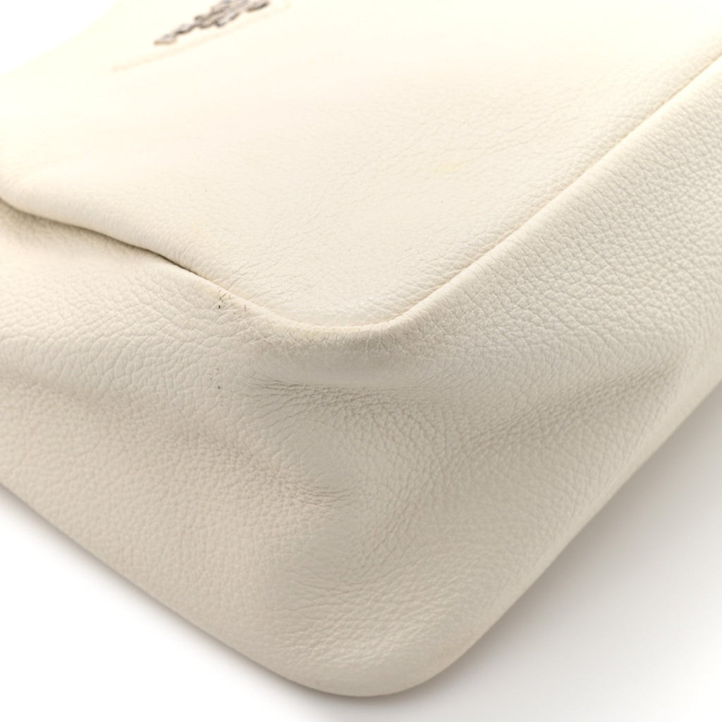 Vitello Daino Soft Medium Zippered Top Handle Bag White