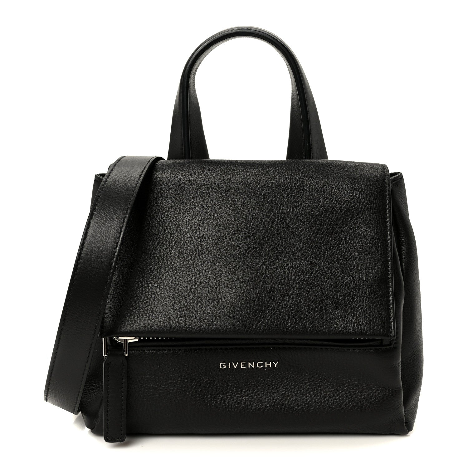 Waxy Grained Calfskin Mini Pandora Pure Flap Bag Black