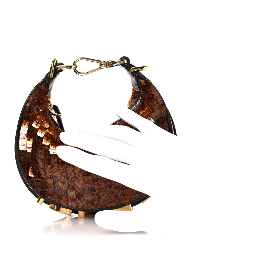 Sequin Paillettes Shiny Nappa Nano Fendigraphy Hobo Charm Brown