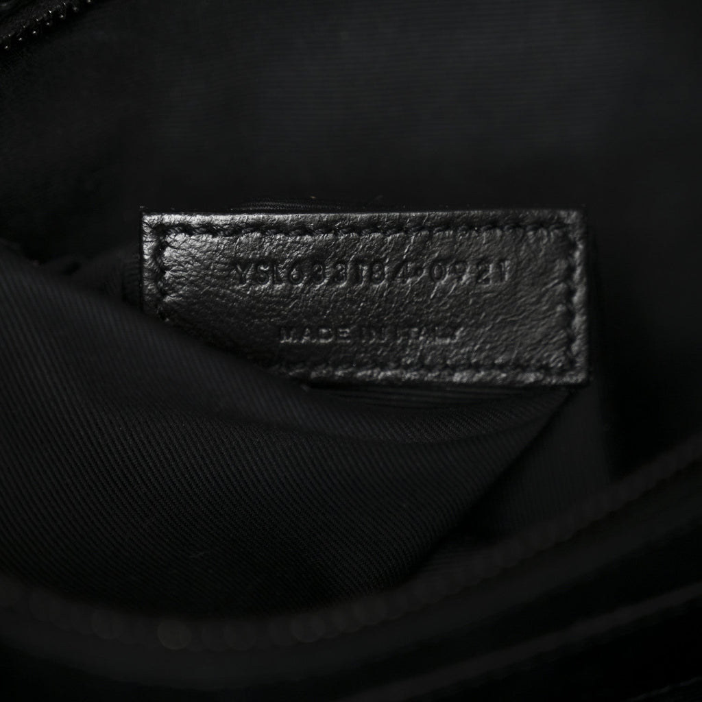 Crinkled Calfskin Matelasse Monogram Medium Niki Chain Satchel Black