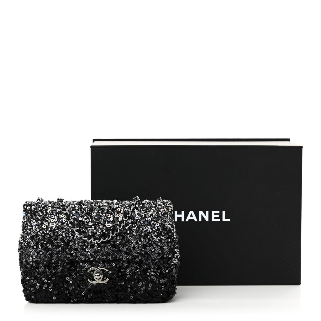 Shaded Sequins Mini Flap Black