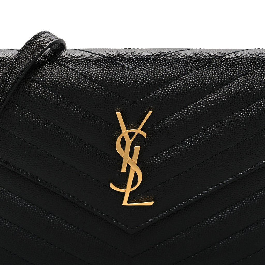 Grain De Poudre Matelasse Chevron Monogram Envelope Chain Wallet Black