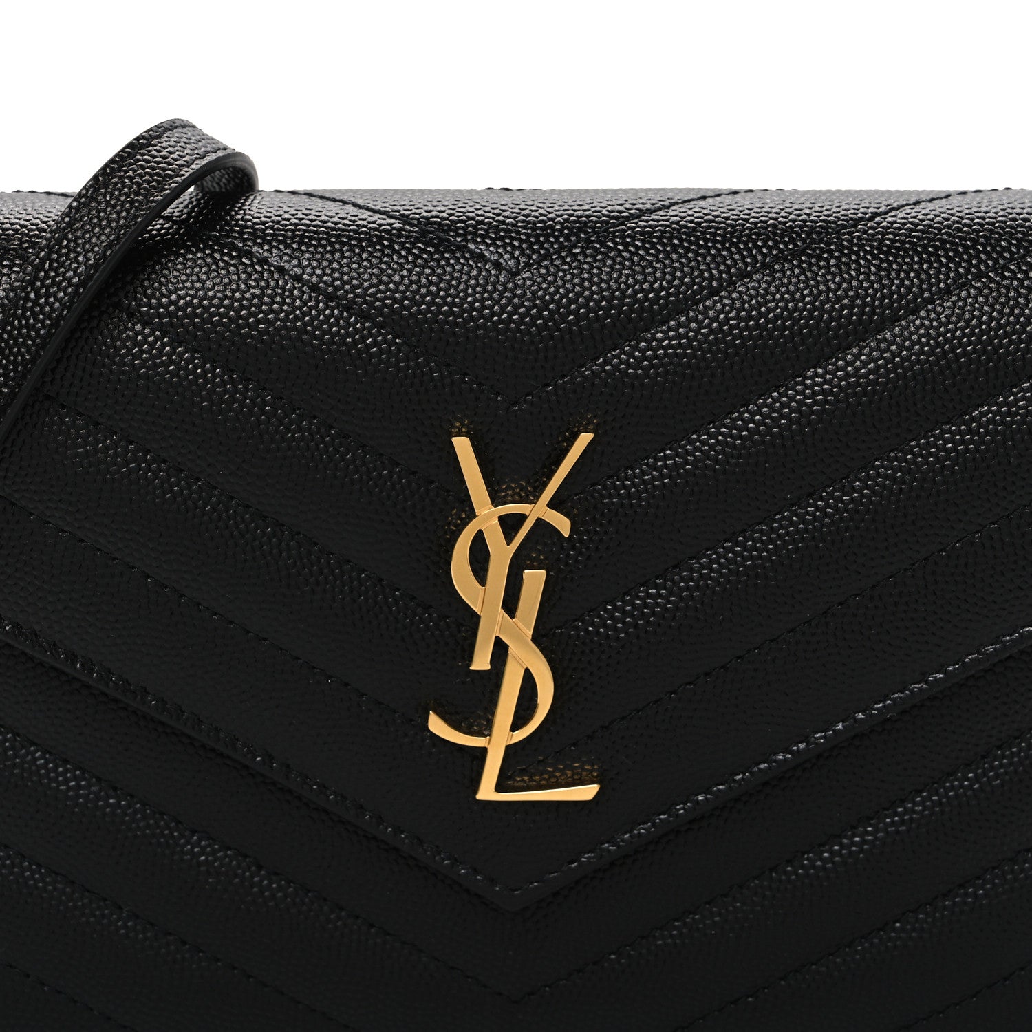 Grain De Poudre Matelasse Chevron Monogram Envelope Chain Wallet Black
