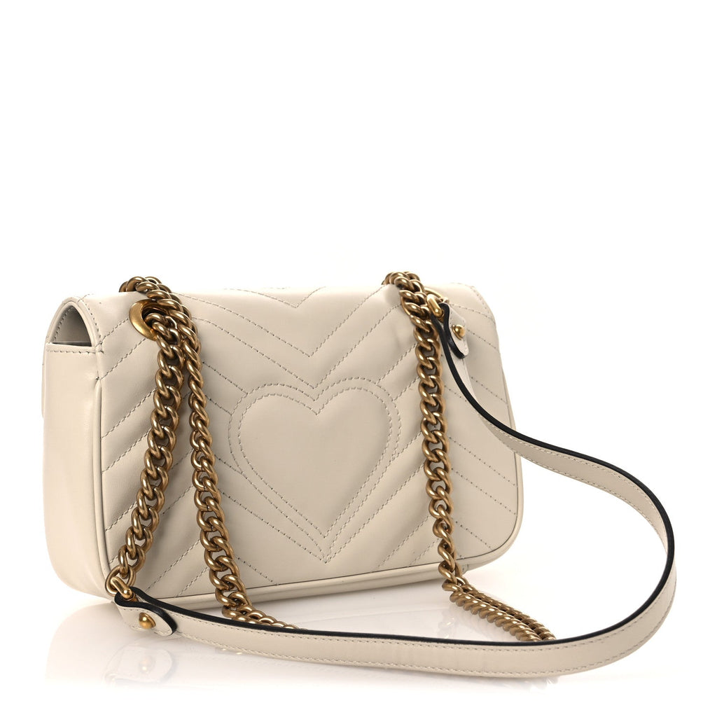 Calfskin Matelasse Mini GG Marmont Shoulder Bag White