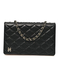 Lambskin Quilted Book Wallet On Chain WOC Black