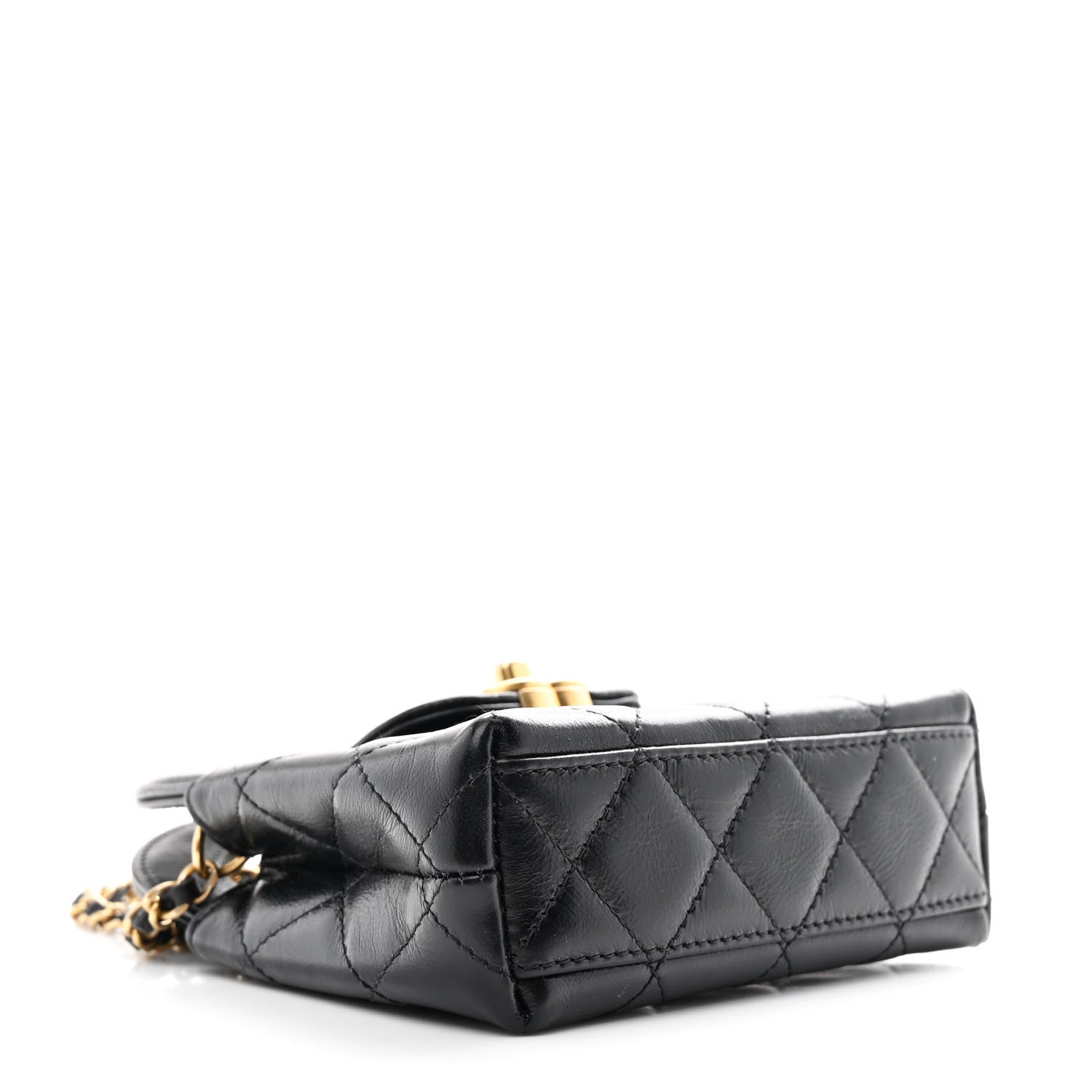 Shiny Aged Calfskin Quilted Mini Nano Kelly Shopper Black