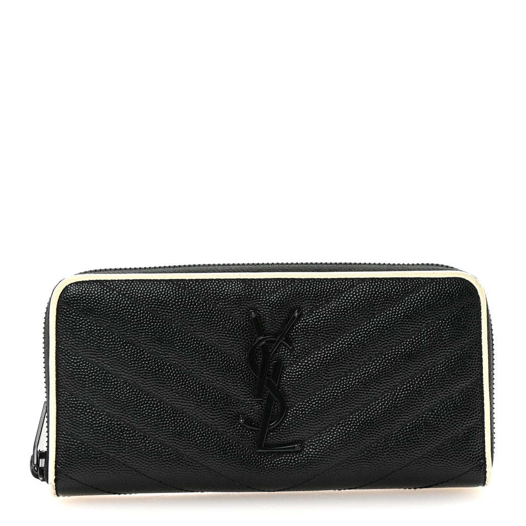 Grain De Poudre Matelasse Chevron Monogram Zip Around Wallet Black Dove White