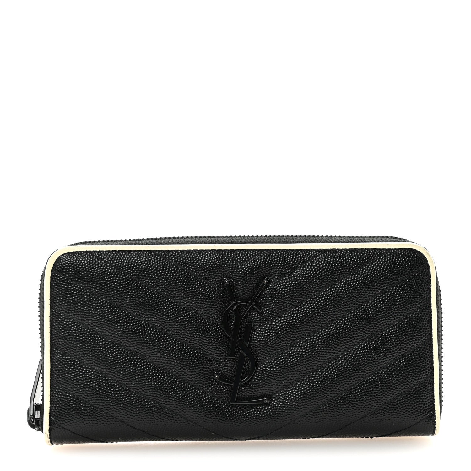 Grain De Poudre Matelasse Chevron Monogram Zip Around Wallet Black Dove White