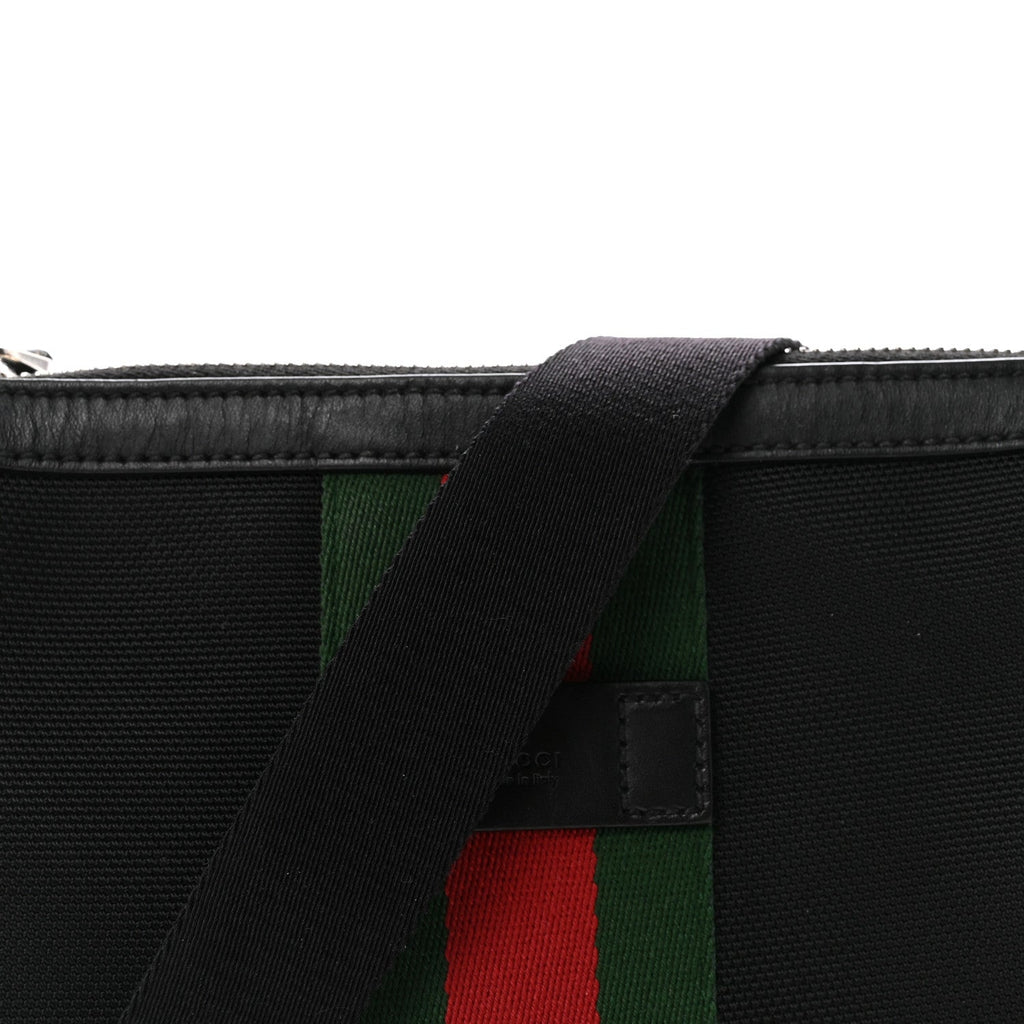 Techno Canvas Selleria Calfskin Web Small Flat Messenger Bag Black