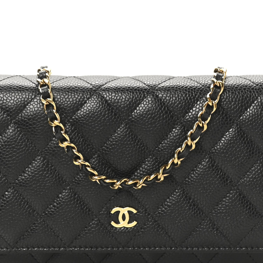 Caviar Quilted Wallet on Chain WOC Black