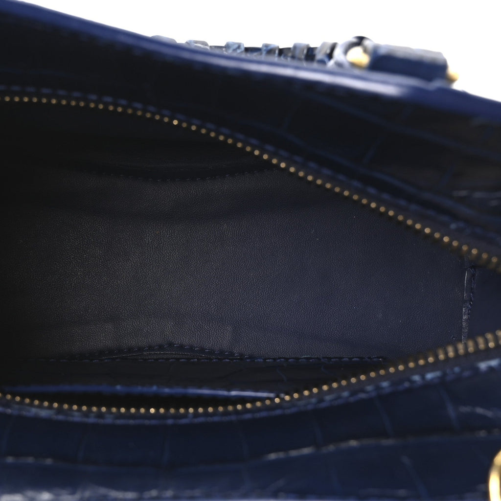 Shiny Supple Calfskin Crocodile Embossed Neo Classic Gold Hardware Mini City Navy