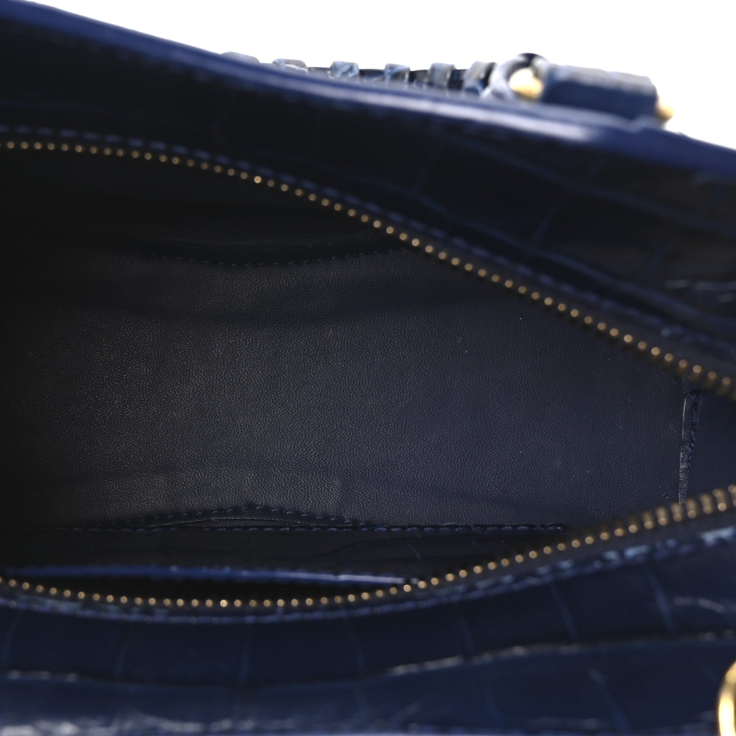 Shiny Supple Calfskin Crocodile Embossed Neo Classic Gold Hardware Mini City Navy