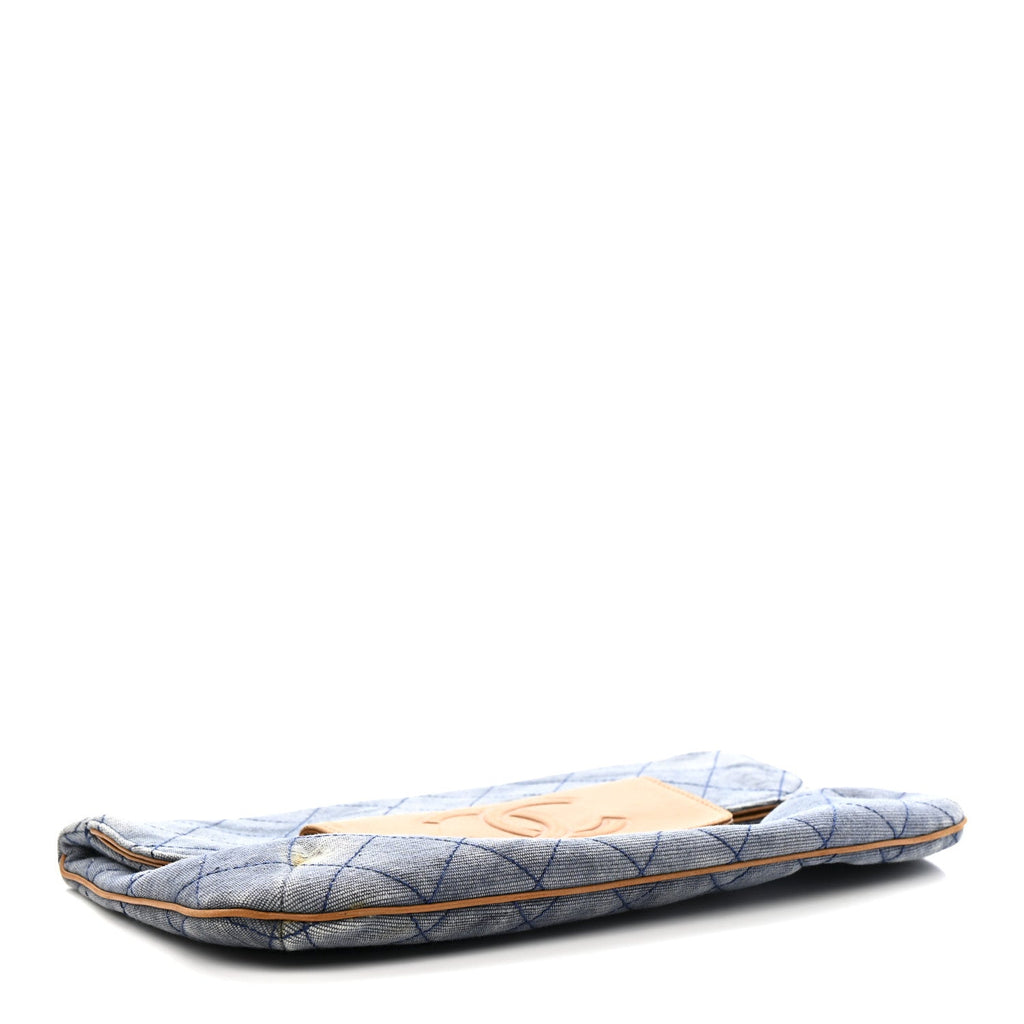 Denim Lambskin Quilted CC Clutch Blue