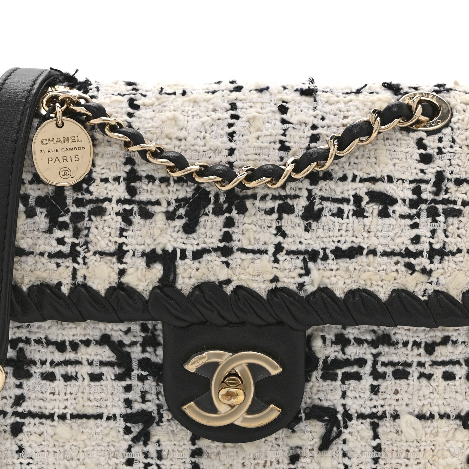 Tweed Braided Calfskin Mini My Own Frame Flap Grey Black