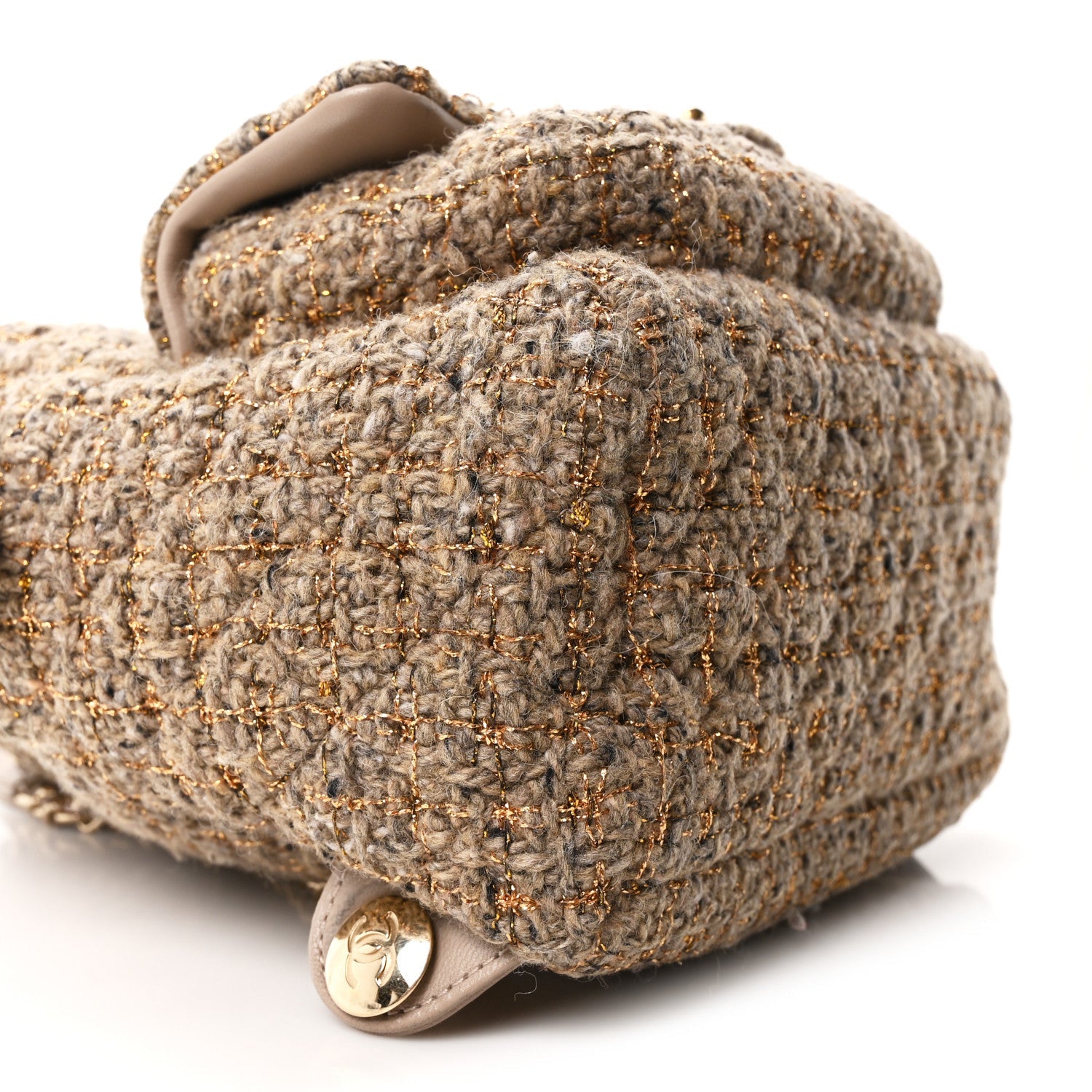 Tweed Front Pocket Backpack Beige