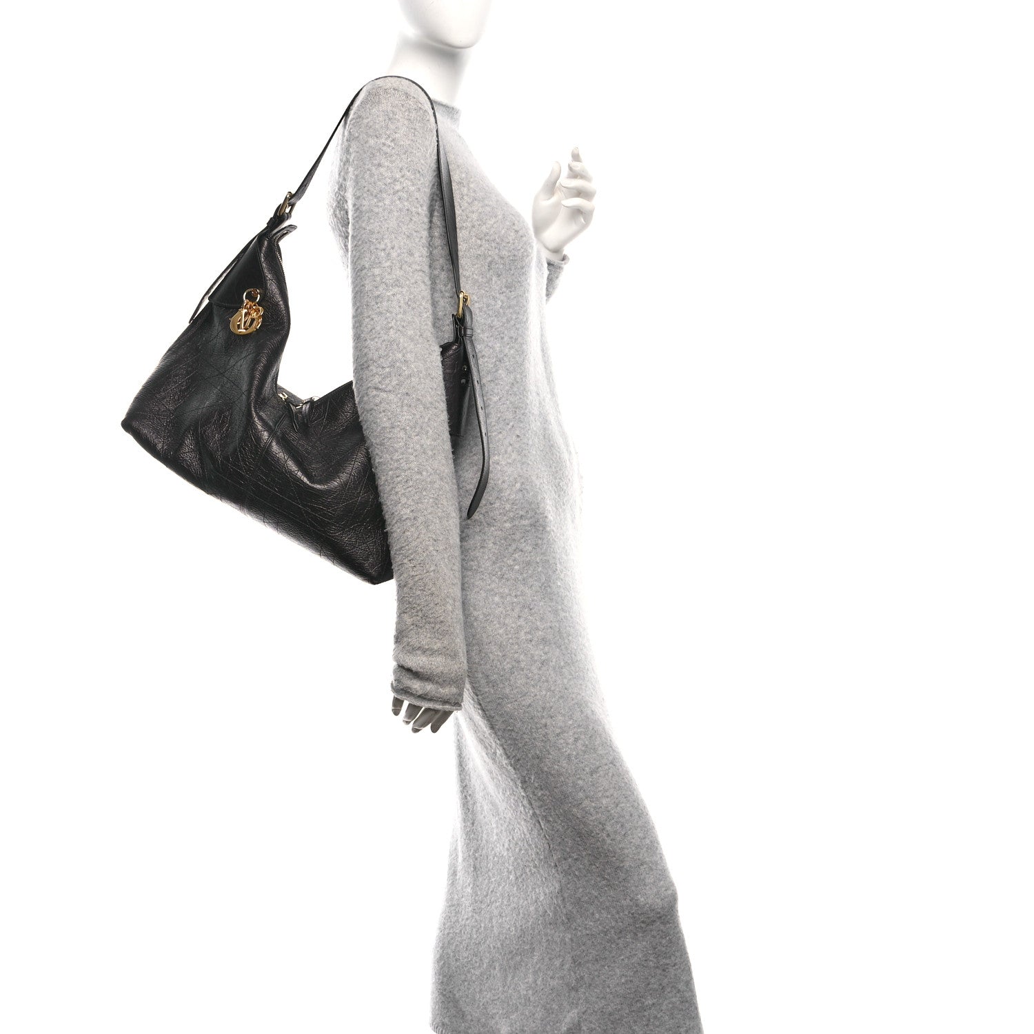 Crinkled Calfskin Macrocannage Large Voyage Bag Black