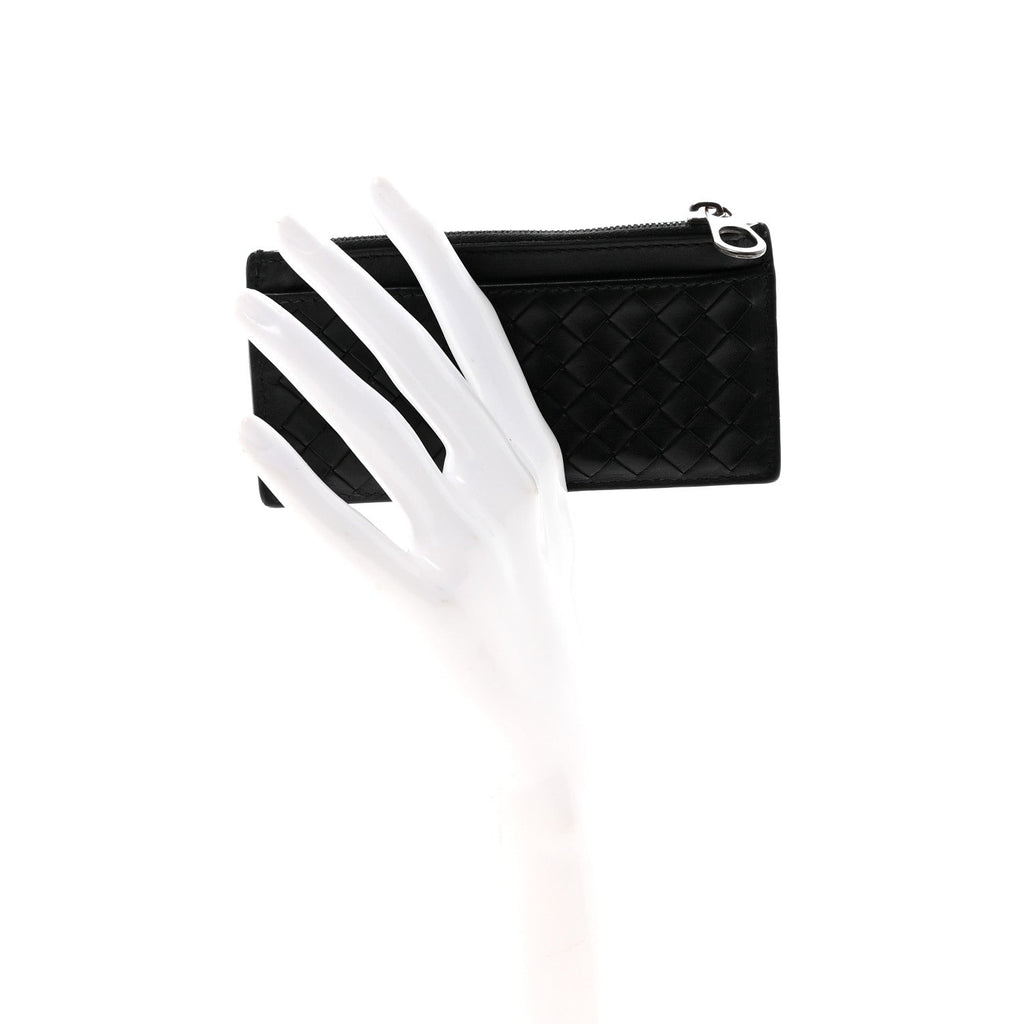 Calfskin Intrecciato Zip  Holder Black
