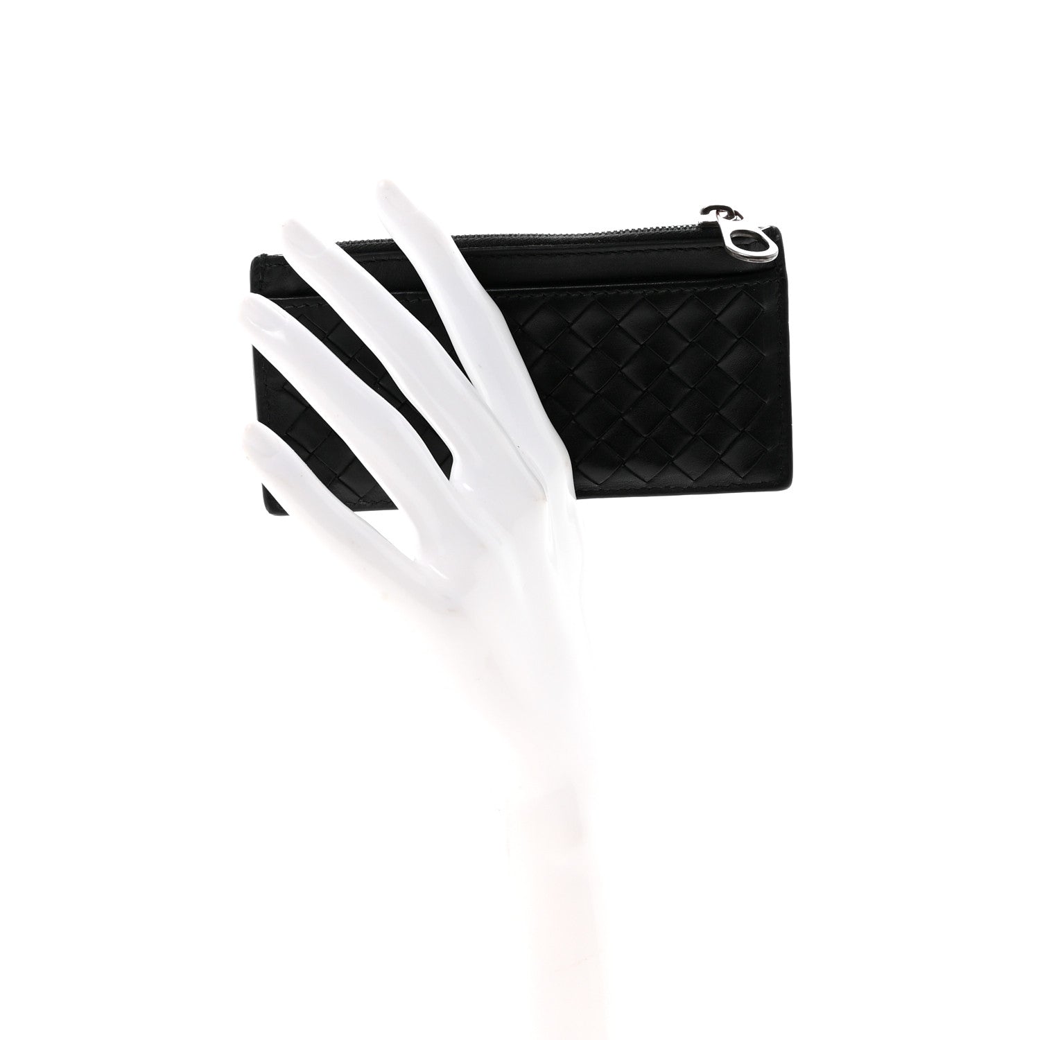 Calfskin Intrecciato Zip  Holder Black