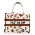 Canvas Embroidered Dragon Zodiac Medium Book Tote White Multicolor
