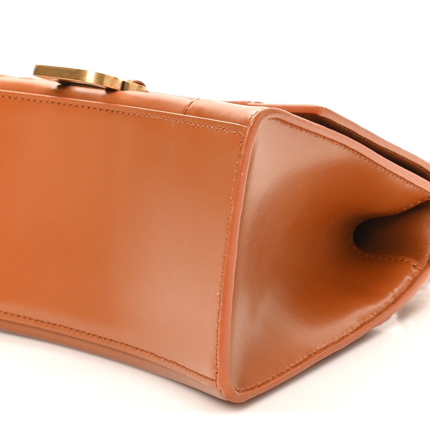 Shiny Box Calfskin Small Hourglass Top Handle Bag Camel