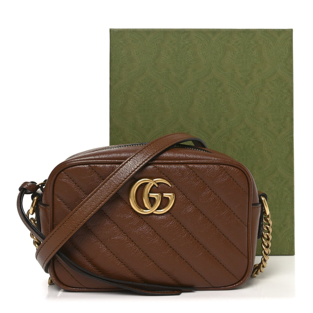 Glazed Calfskin Matelasse Diagonal Mini GG Marmont Chain Shoulder Bag Cuir
