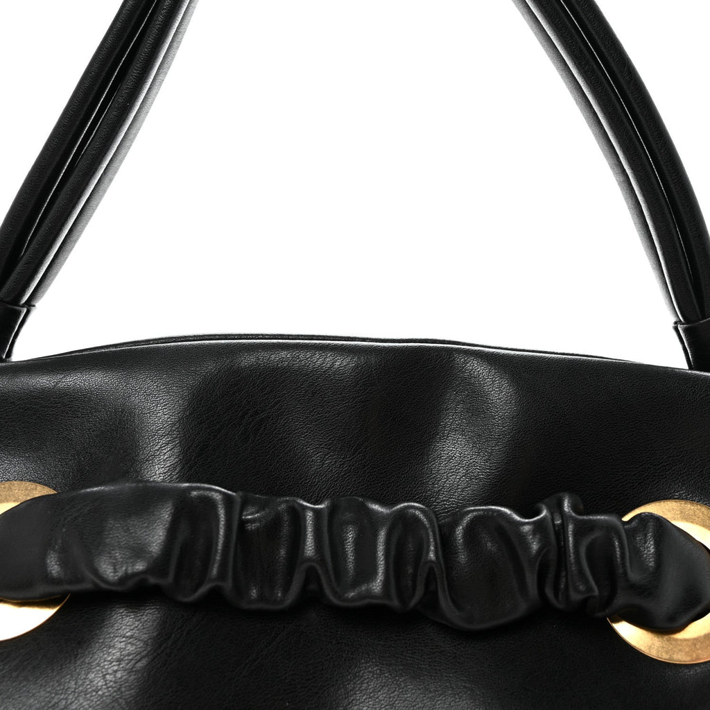 Smooth Calfskin Eyelet Small Top Handle Bag Black