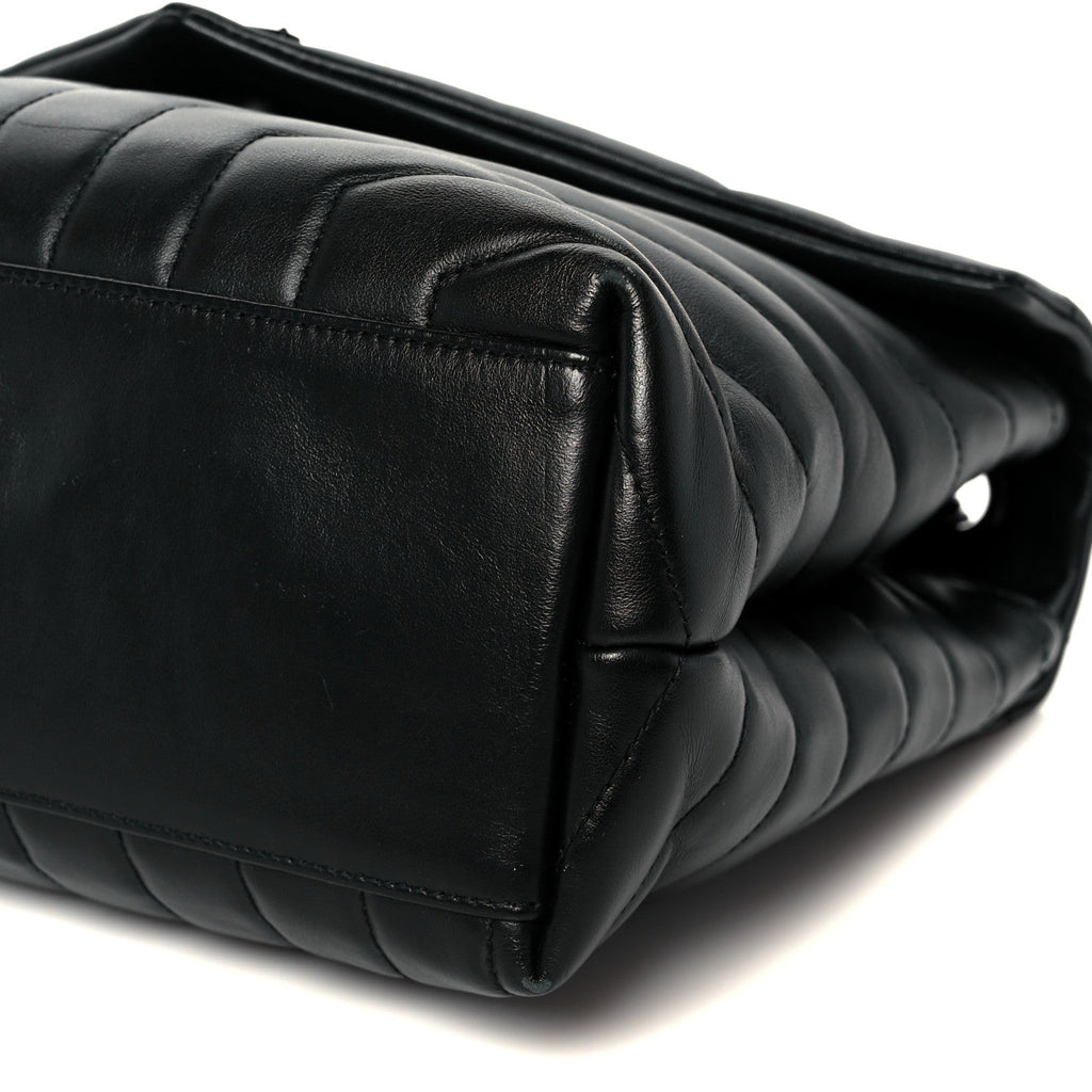 Calfskin Y Quilted Monogram Monochrome Medium Loulou Chain Satchel Black