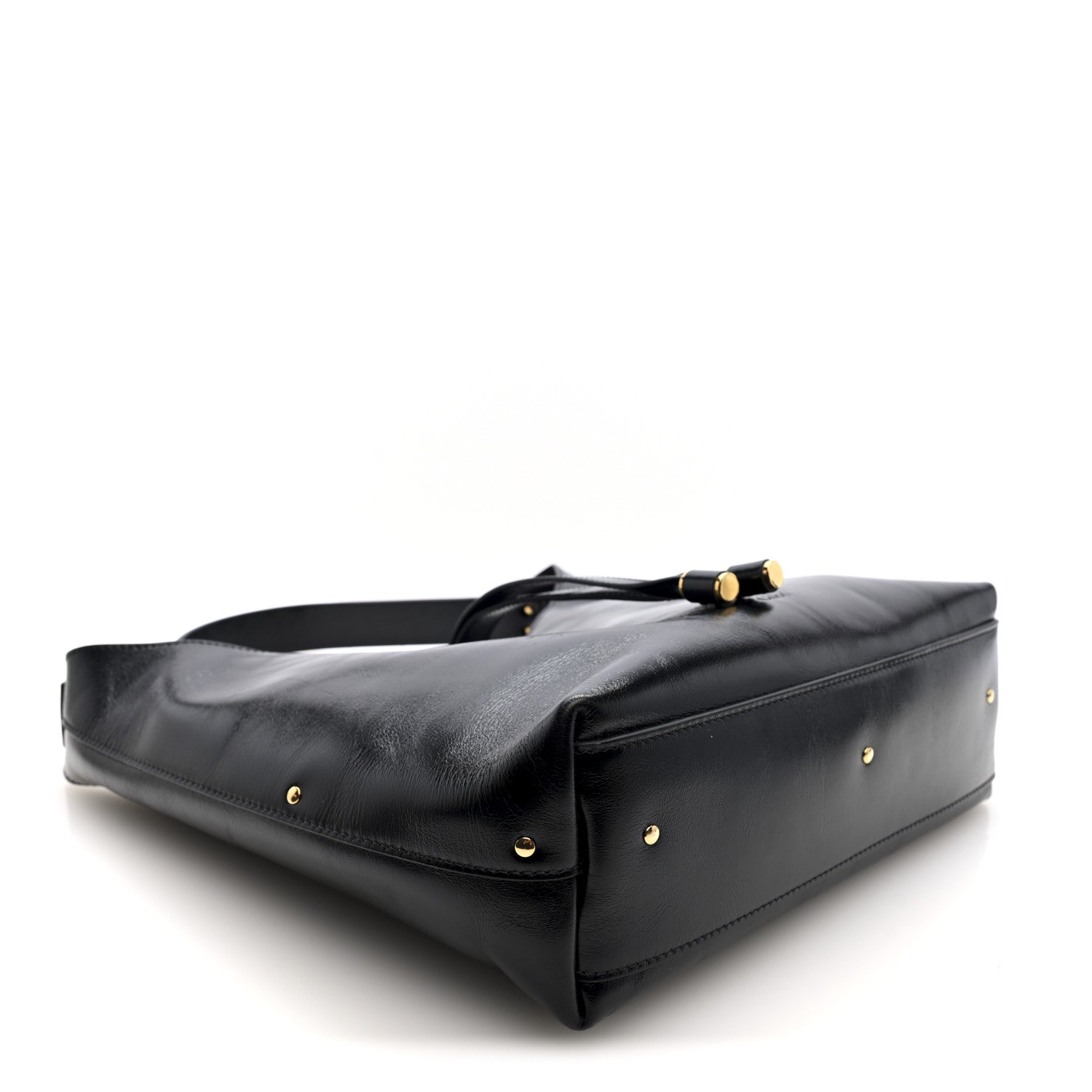 Shiny Calfskin Small Marcie Hobo Bag Black