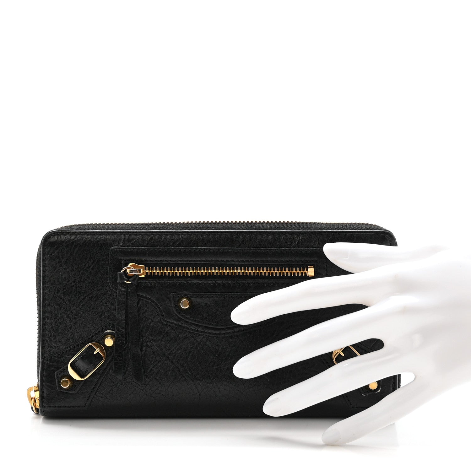 Agneau Classic Gold Hardware Continental Zip Around Wallet Black