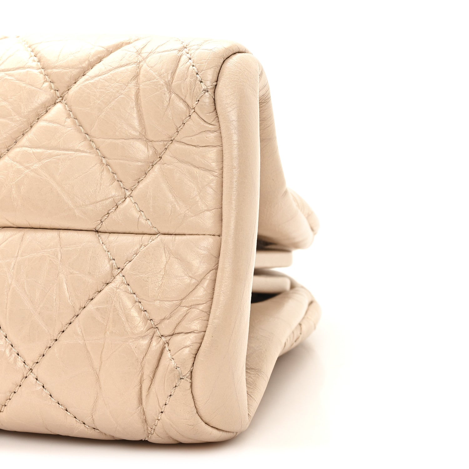 Aged Calfskin Quilted Medium Just Mademoiselle Bowling Bag Beige
