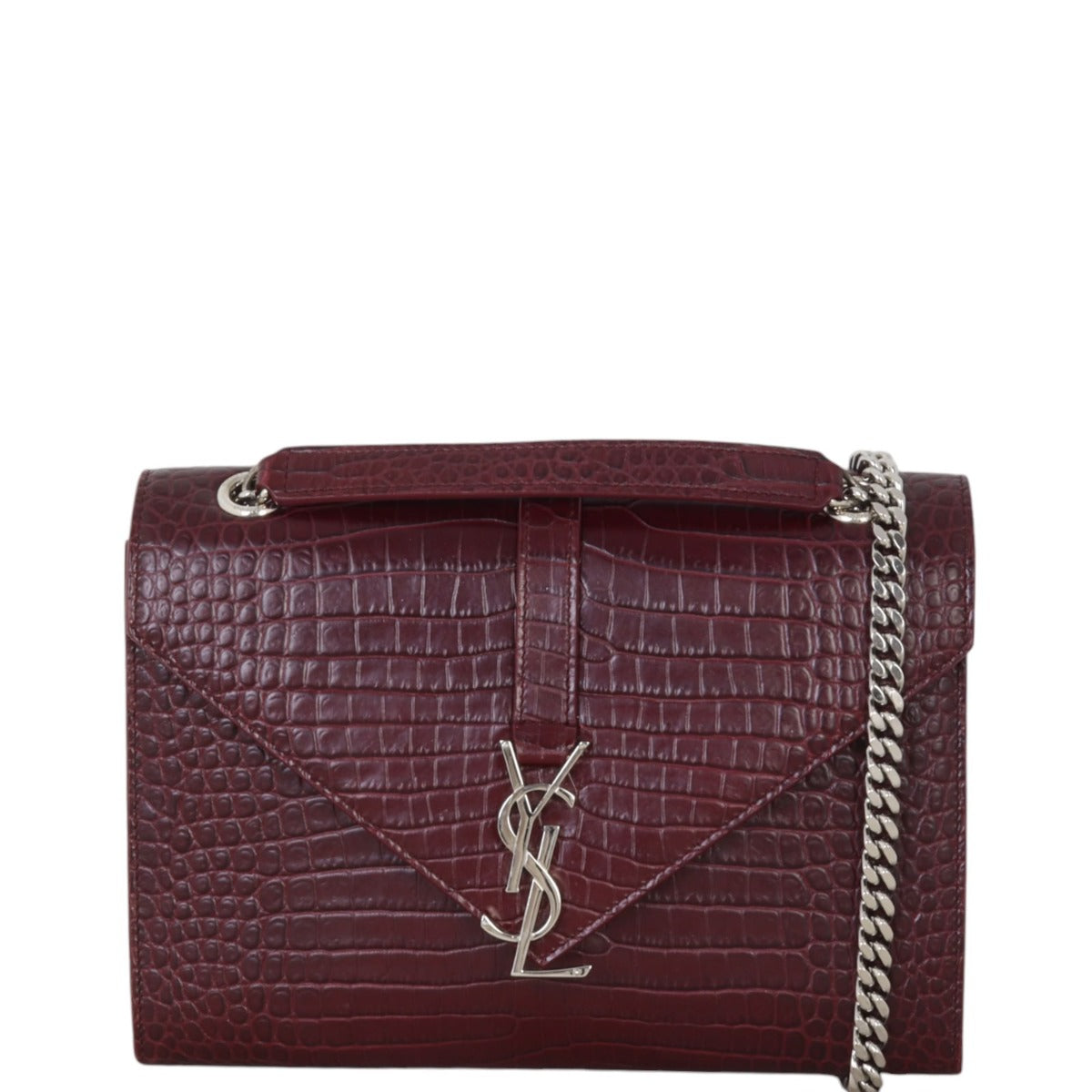 Saint Laurent Envelope Chain Bag Medium Croc-Embossed