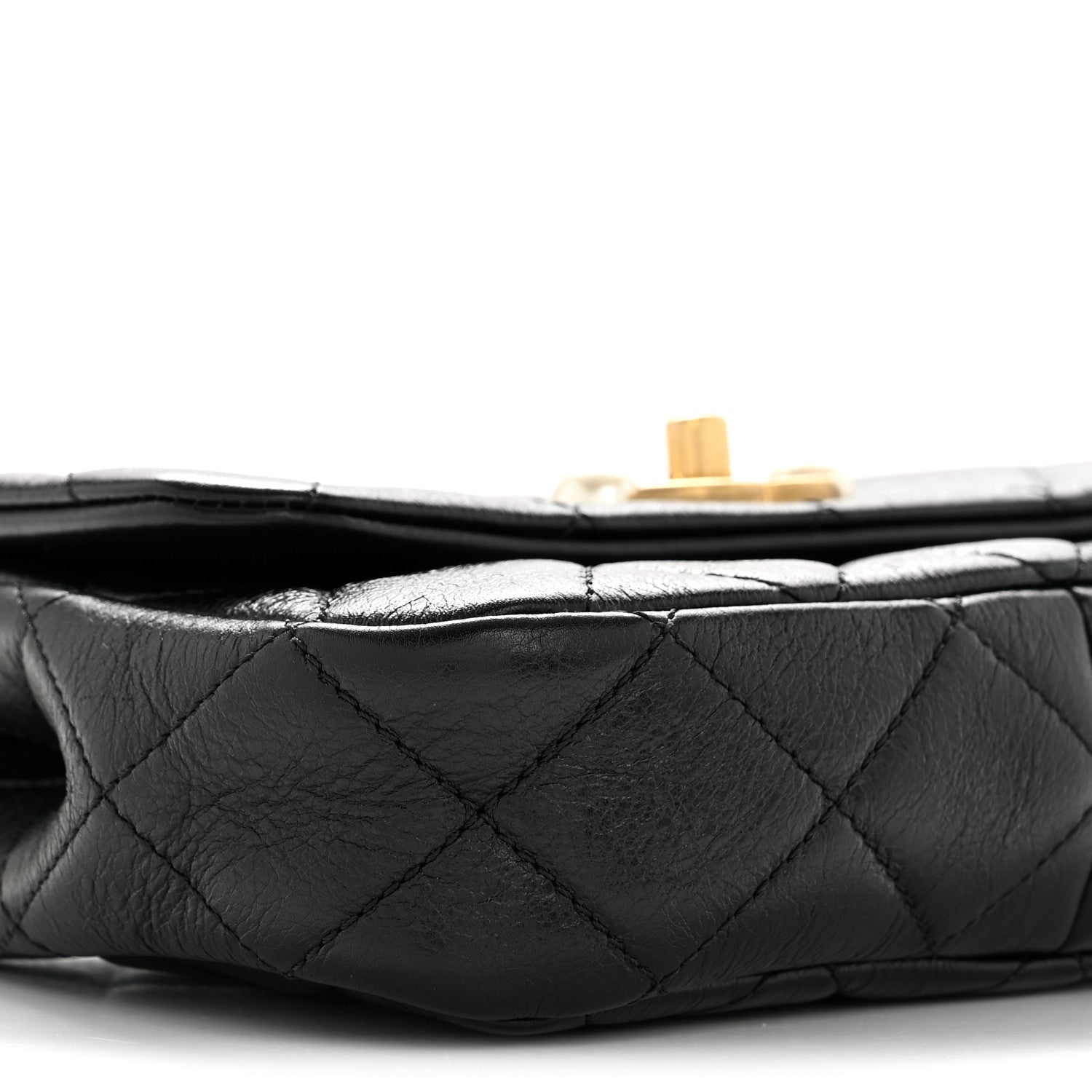 Glazed Calfskin Quilted Mini Pearl Side Flap Black