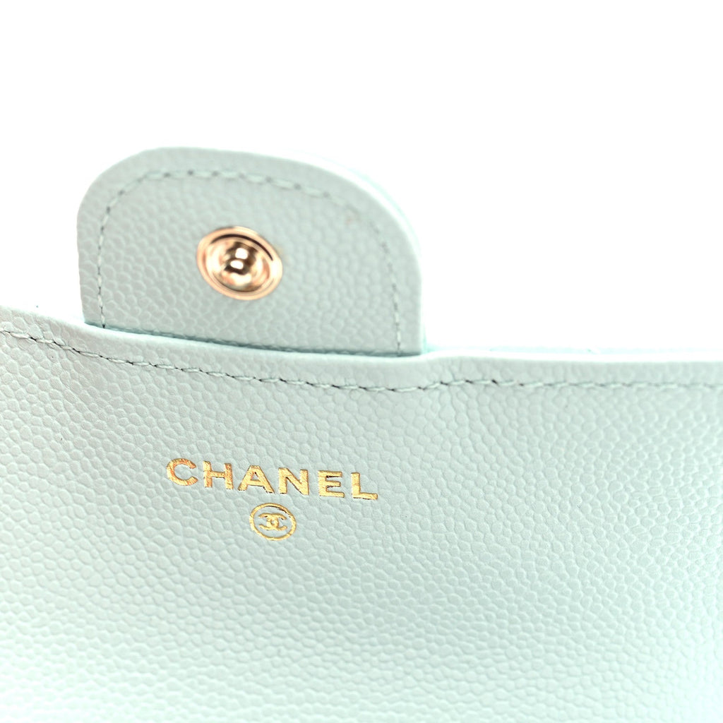 Caviar Quilted Flap  Holder Wallet Light Blue
