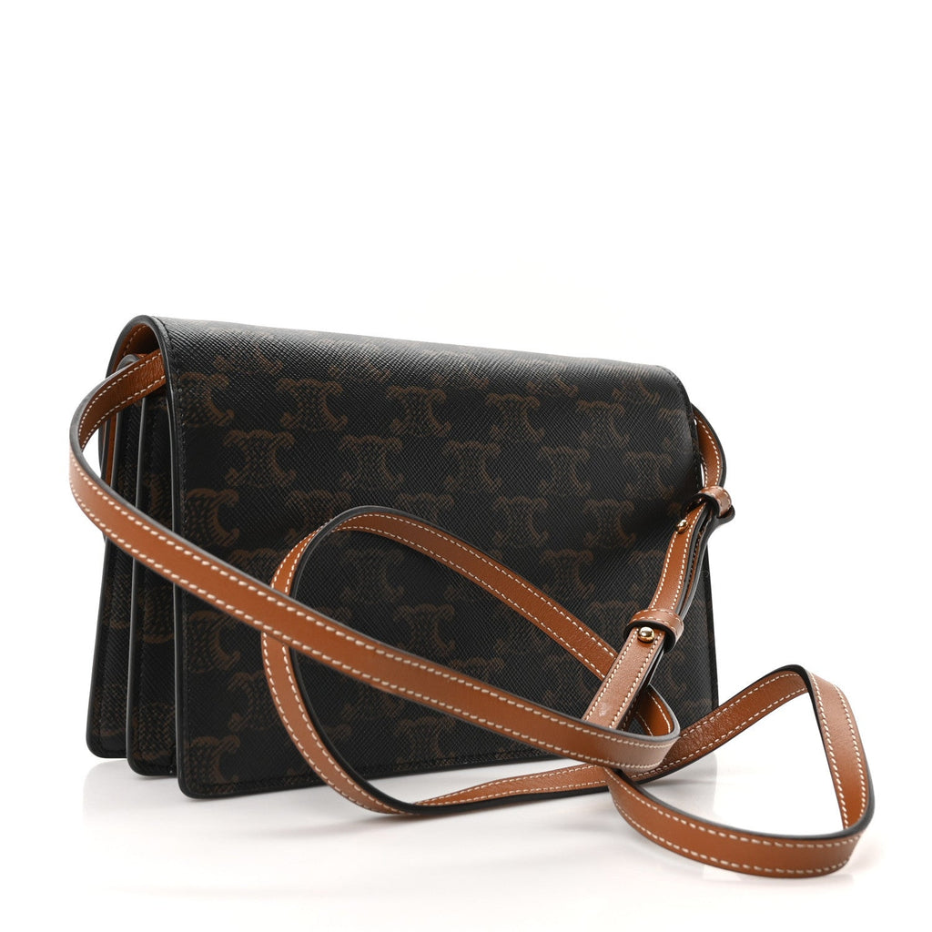 Triomphe Canvas Lambskin Wallet On Strap Tan