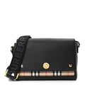 Coated Canvas Calfskin Vintage Check Medium Note Crossbody Bag Black