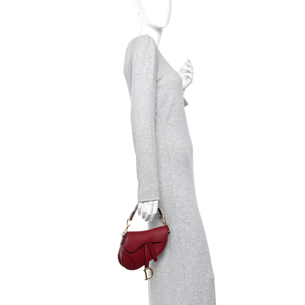 Grained Calfskin Mini Saddle Bag Red