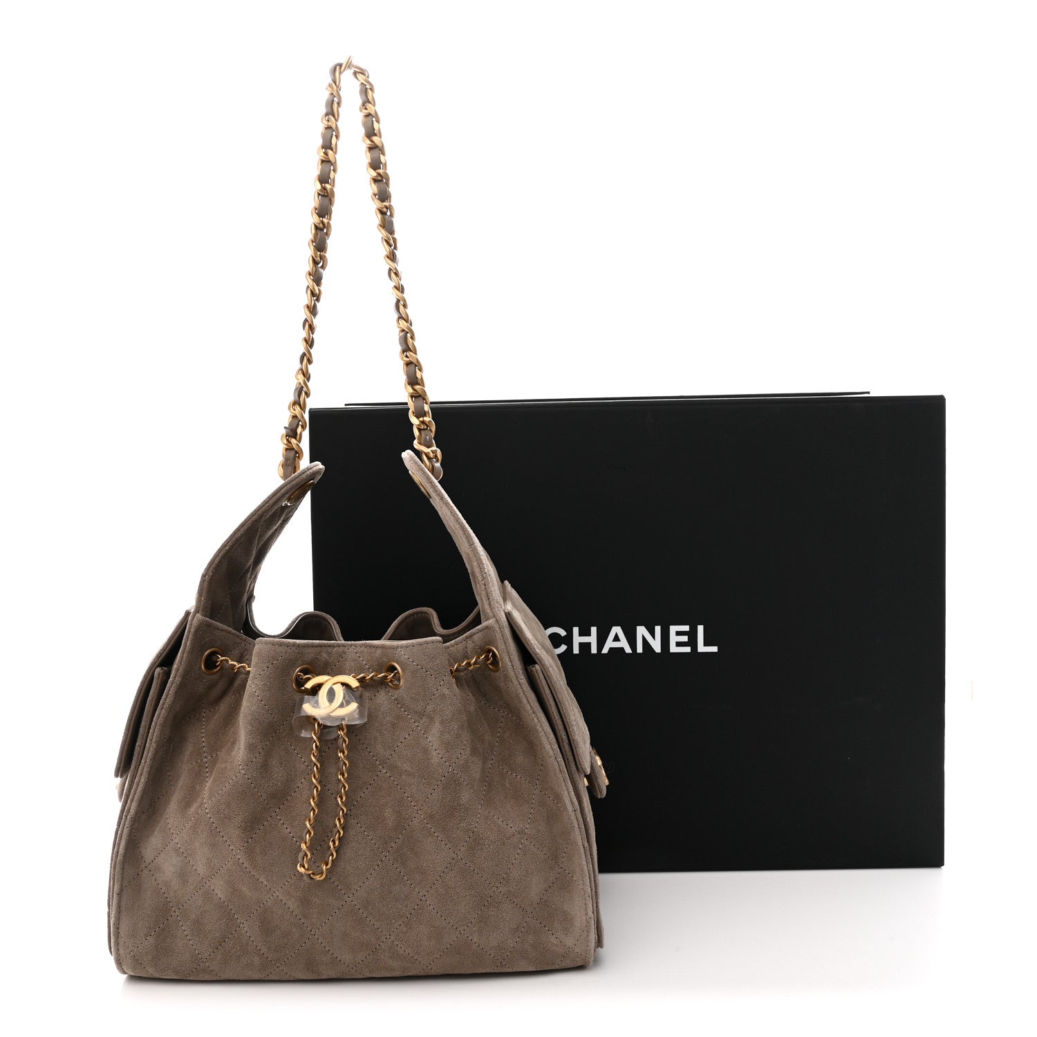 Suede Quilted Small Chanel 25 Handbag Dark Grey