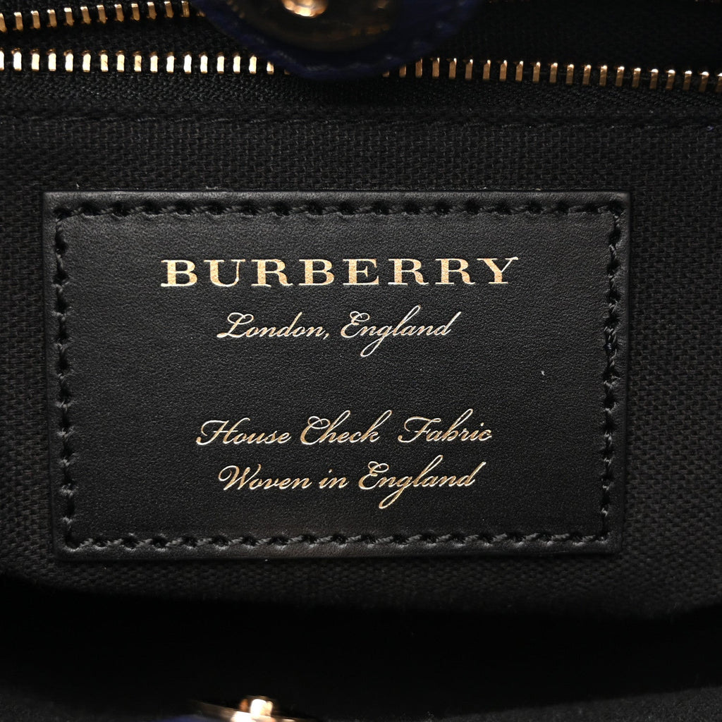 Derby Calfskin House Check Medium Banner Tote Ink Blue